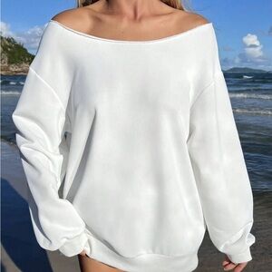 Off the shoulder white sweatshirt
